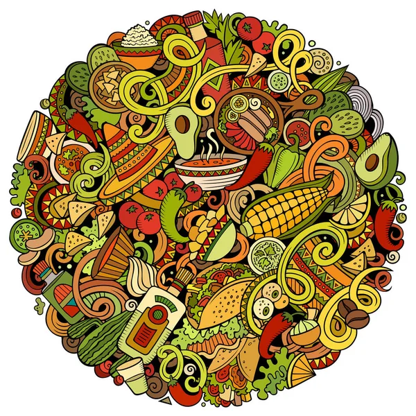 멕시코 음식에는 래스터 낙서가 그려져 있습니다. 포스터 디자인. — 스톡 사진