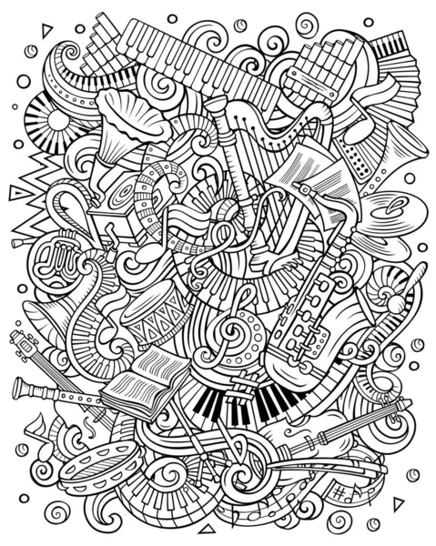 Cartoon raster doodles Classic music contour illustration