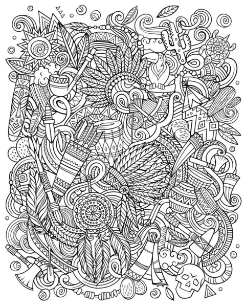 아메리카 원주민 손으로 그린 래스터 낙서 그림. — 스톡 사진