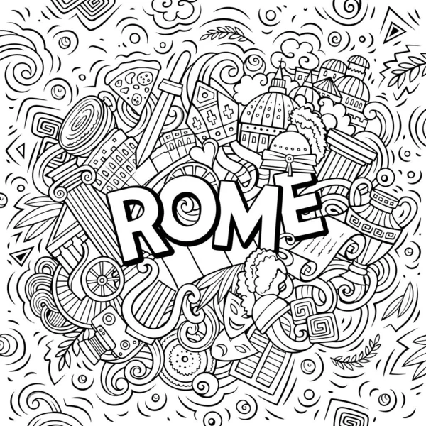 Roma dibujado a mano dibujos animados garabatos ilustración. Diseño de viaje divertido . —  Fotos de Stock