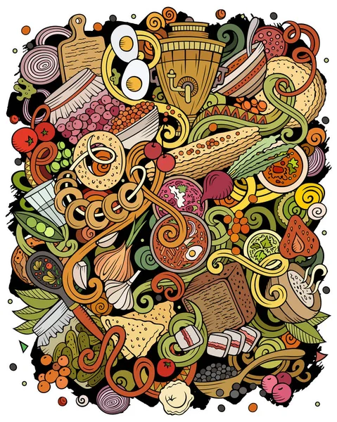 Russische Lebensmittel handgezeichnete Raster-Doodles Illustration. Poster zur russischen Küche — Stockfoto