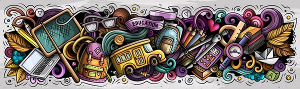 Tecknad söt doodles School banner design. Färgstark illustration — Stockfoto