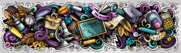 Tecknad söt doodles School banner design. Färgstark illustration — Stockfoto