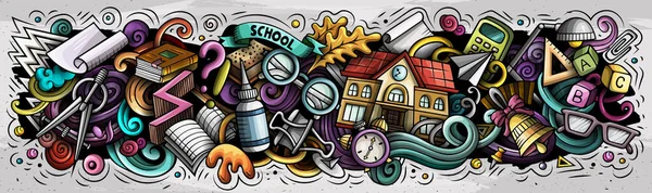 Cartoon cute doodles School banner design. Colorful illustration — Stock Photo, Image