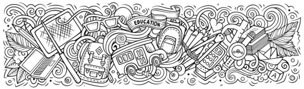 Dibujos animados lindo doodles diseño de banner de la escuela. Colorida ilustración —  Fotos de Stock