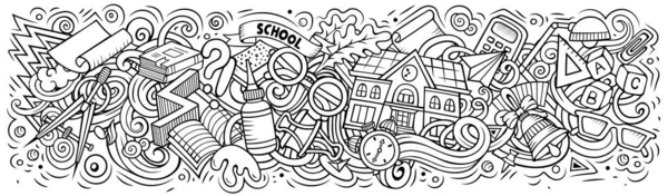 Cartoon niedliche Kritzeleien Schule Banner Design. Bunte Illustration — Stockfoto