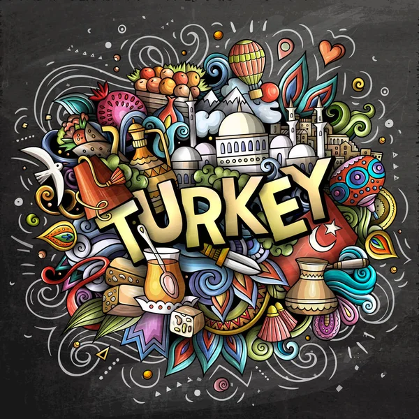Turkiet handritade tecknade klotter illustration. Rolig resedesign. — Stockfoto