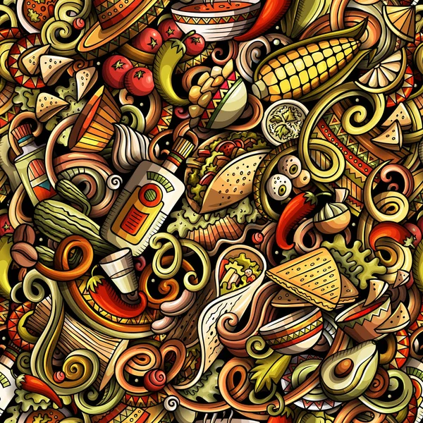 Mexicana comida dibujado a mano garabatos patrón sin costuras. —  Fotos de Stock