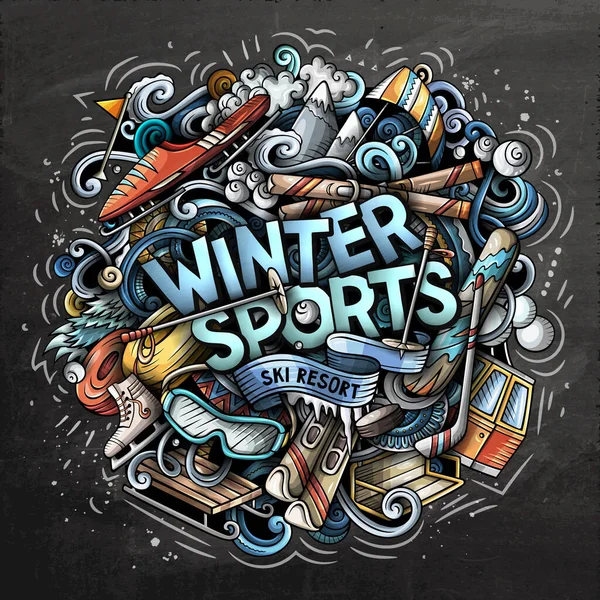 Winter Sport Tijd met de hand getekend cartoon doodles illustratie. — Stockfoto