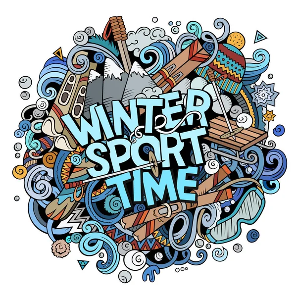 Inverno esporte tempo mão desenhada desenho animado doodles ilustração . — Fotografia de Stock