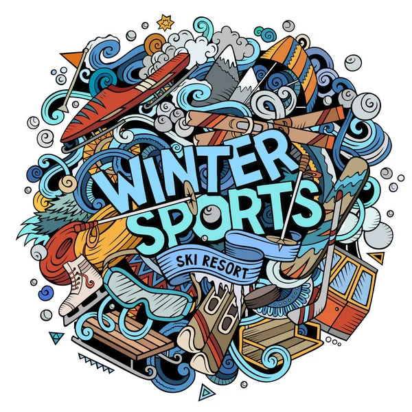 Winter Sport met de hand getekend cartoon doodles illustratie. — Stockfoto