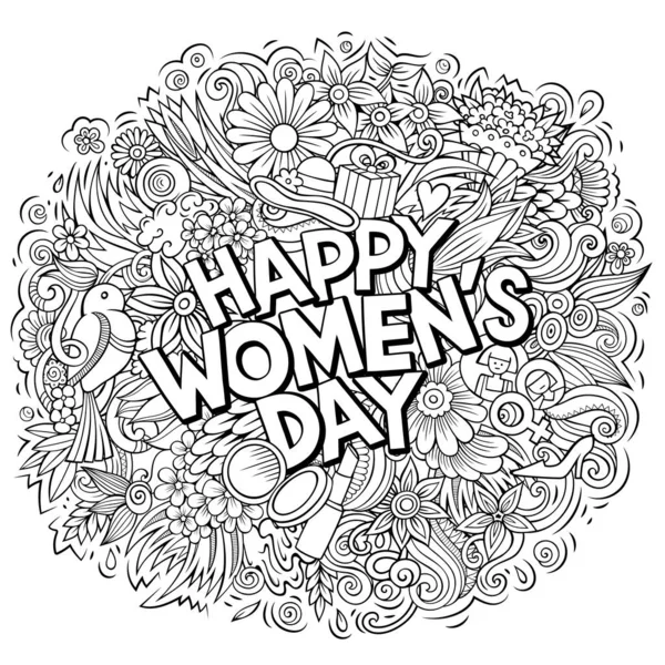 Happy Womans Day handgezeichnete Cartoon Doodles Illustration. Lustiges Urlaubsdesign. — Stockfoto