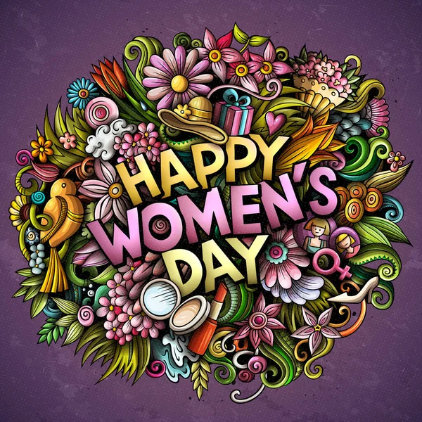Happy Womans Day ručně kreslené kreslené kreslené kreslené čmáranice ilustrace. Vtipný prázdninový design. — Stock fotografie