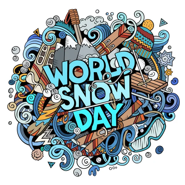 World Snow Day hand drawn cartoon doodles illustration. — Stock Photo, Image