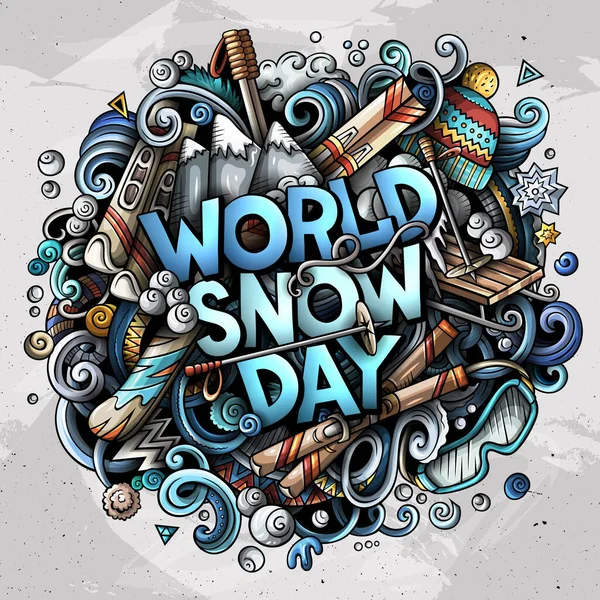 World Snow Day hand drawn cartoon doodles illustration. — Stock Photo, Image