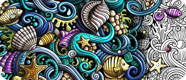 Sea Life handgezeichnetes Doodle Banner. Cartoon-Flyer. — Stockfoto