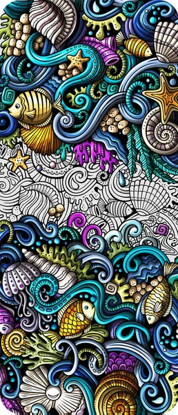 Sea life hand drawn doodle banner. Cartoon detailed flyer. — Stock Photo, Image