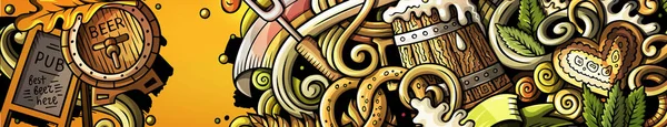 Cerveja Fest mão desenhada doodle banner. Folheto detalhado dos desenhos animados . — Fotografia de Stock