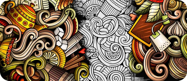 Café mão desenhada doodle banner. Folheto detalhado dos desenhos animados . — Fotografia de Stock