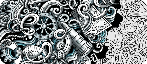 Ναυτική ζωγραφισμένο χέρι doodle banner. Cartoon αναλυτικό φυλλάδιο. — Φωτογραφία Αρχείου