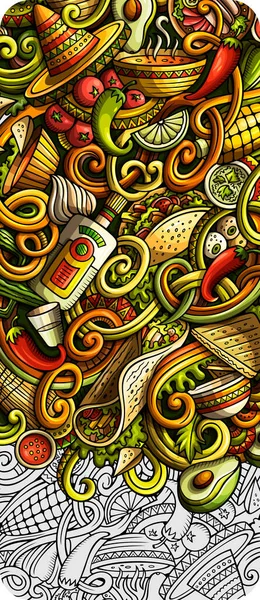 Meksykańskie jedzenie narysowane doodle banner. Szczegółowa ulotka z kreskówki. — Zdjęcie stockowe
