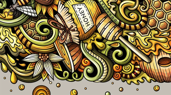 Honungshandritad doodle banner. Tecknad detaljerad flygblad. — Stockfoto