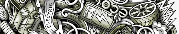 Electric cars hand drawn doodle banner. Cartoon detailed flyer. — Stock Photo, Image