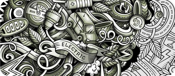 Carros elétricos mão desenhada doodle banner. Folheto detalhado dos desenhos animados . — Fotografia de Stock