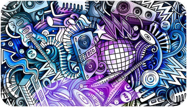 Disco Music hand drawn doodle banner. Cartoon detailed flyer. — Stock Photo, Image
