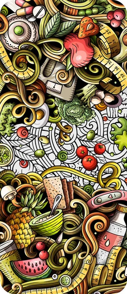 Banner de garabato dibujado a mano de comida dietética. Folleto detallado de dibujos animados . —  Fotos de Stock