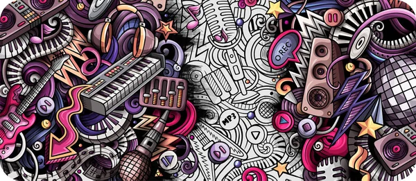 Disco Musik handritad doodle banner. Tecknad detaljerad flygblad. — Stockfoto