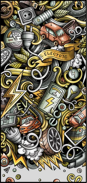 Elektromos autók kézzel rajzolt firka banner. Rajzfilm részletes szórólap. — Stock Fotó
