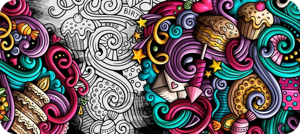 Férias mão desenhada doodle banner. Folheto detalhado dos desenhos animados . — Fotografia de Stock