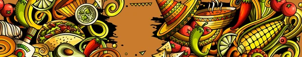 Мексиканські продовольчі руки витягнули банер з каракулів. Картун детальний літун.. — стокове фото