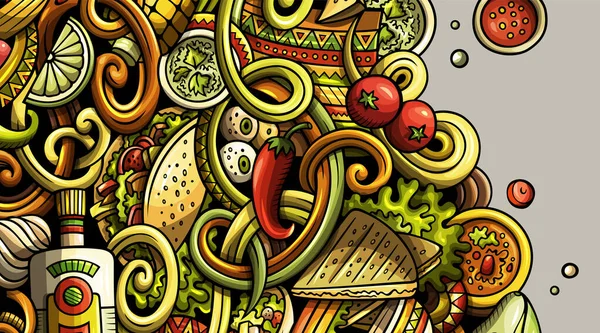 Mexická potravinářská ruka nakreslila prapor. Podrobný leták - karikatura. — Stock fotografie