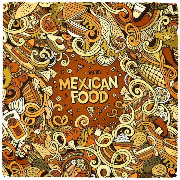 Desain rangka corat-coret makanan Meksiko kartun - Stok Vektor