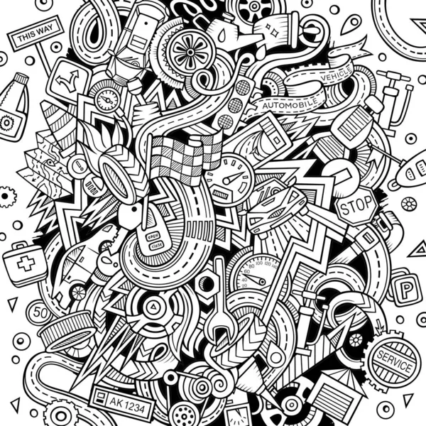 Tecknad söt doodles Autumotive illustration — Stock vektor