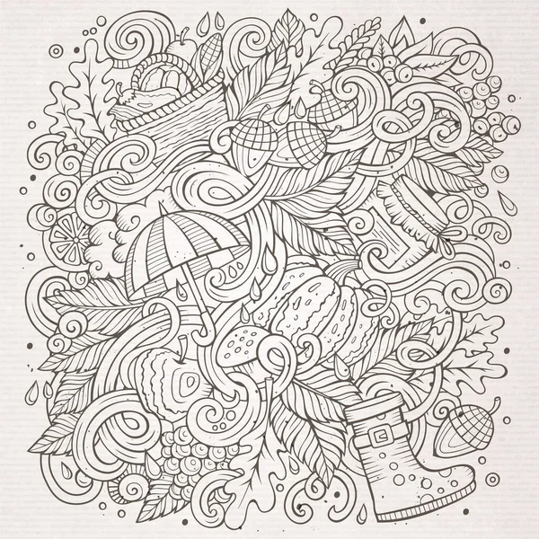 Tekenfilm schattig doodles hand getekend herfst illustratie — Stockvector