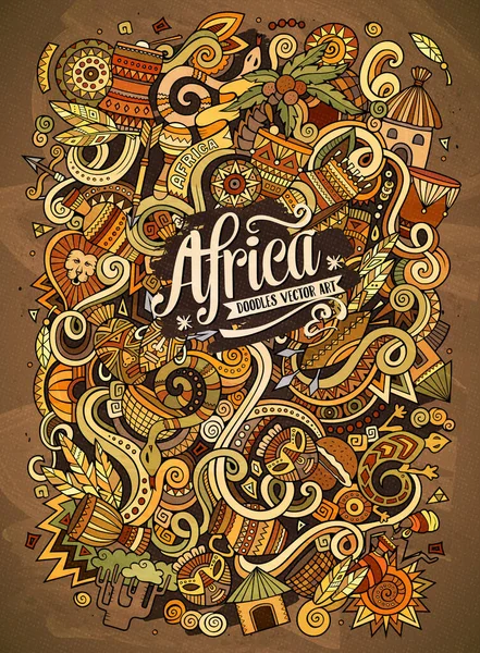 Κινούμενα Σχέδια Χαριτωμένο Doodles Χέρι Επέστησε Την Αφρική Εικόνα Πολύχρωμο — Διανυσματικό Αρχείο