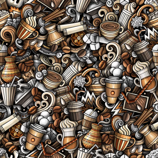 Iced Coffee Handgezeichnete Doodles Nahtloses Muster Sommergetränke Hintergrund Cartoon Kaltgetränk — Stockvektor