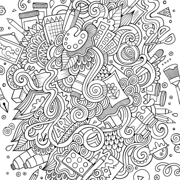 Tegneserie Søde Doodles Håndtegnet Kunstnerisk Illustration Linjekunst Detaljeret Med Masser – Stock-vektor