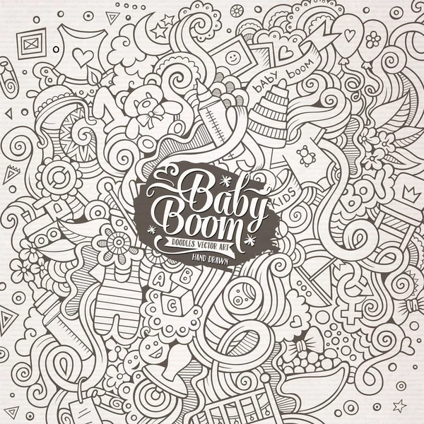 Tekenfilm Schattige Doodles Hand Getekend Baby Illustratie Line Art Gedetailleerd — Stockvector