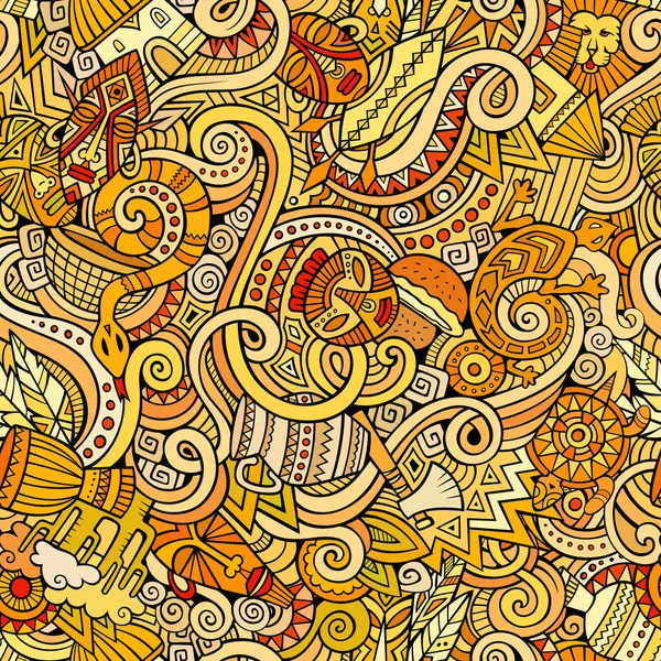 Картон Малював Каракулі Тему Африканського Стилю Безшовний Візерунок Барвисте Векторне — стоковий вектор