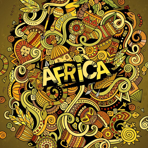 Dibujos Animados Garabatos Lindo Dibujado Mano Ilustración África Colorido Detallado — Vector de stock