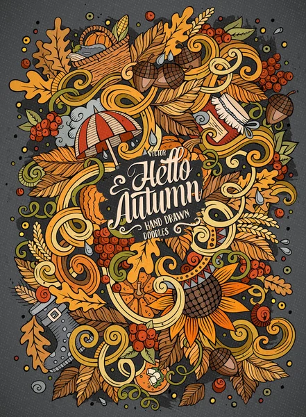 Tekenfilm Schattige Doodles Hand Getekend Herfst Illustratie Kleurrijk Gedetailleerd Met — Stockvector