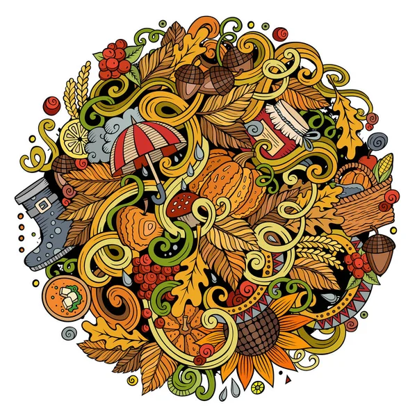 Kreskówka Cute Bazgroły Ręcznie Rysowane Jesienią Ilustracji Kolorowe Szczegóły Dużą — Wektor stockowy