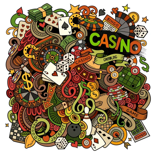 Dessin Animé Dessiné Main Gribouillis Casino Illustration Jeu Coloré Détaillé — Image vectorielle