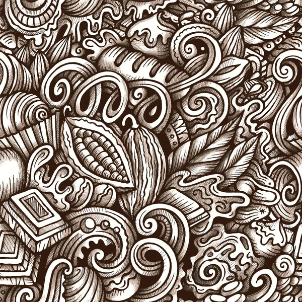 Vetor Chocolate Mão Desenhada Doodles Padrão Sem Costura Design Fundo —  Vetores de Stock