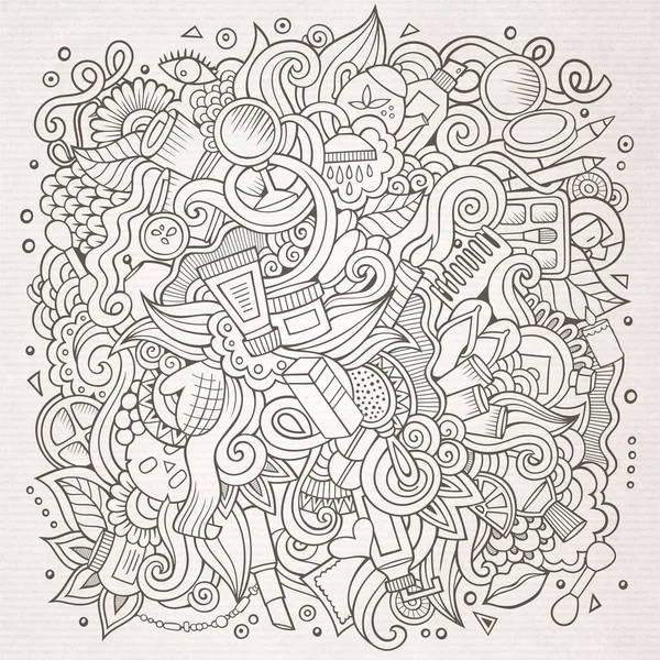 Desenhos animados doodles cosméticos frame design — Vetor de Stock