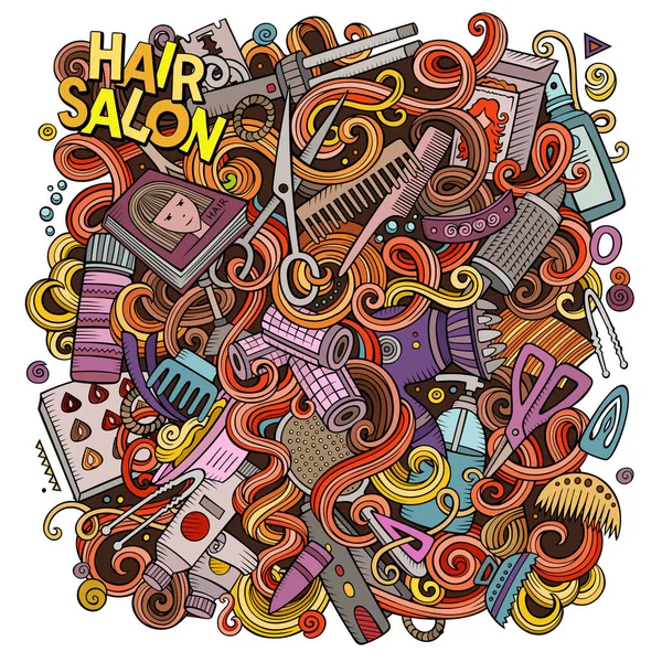 Kreskówka doodles salon fryzjerski ilustracja — Wektor stockowy